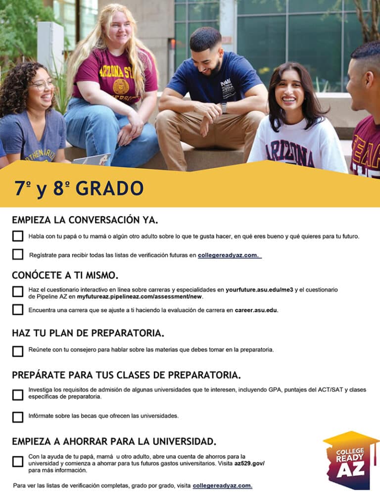 7th - 8th grade going to college checklist Spanish